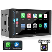 Carpuride 7" Double Din Car Stereo CarPlay Android Auto Bluetooth w/Camera