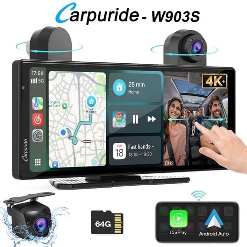 Carpuride Car Camera Dash Cam Front and Back for Cars with Night Vision ,Carplay Audio Touch Screen (W903S)