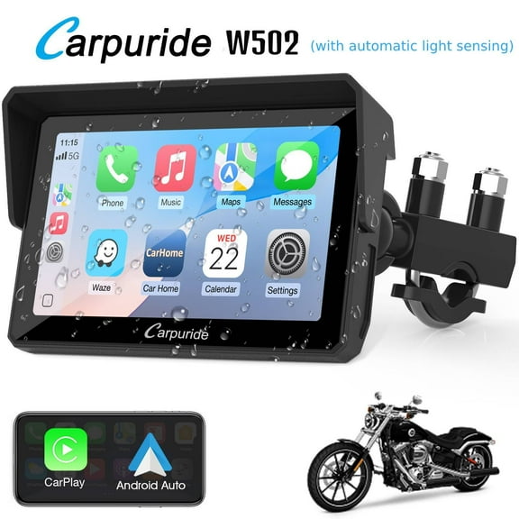 Carpuride W502 Wireless Carplay Screen Motorcycle Display Stereo Bluetooth Waterproof 5"Moto Radio