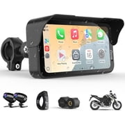 Carpuride W603DT for Motorcycle CarPlay & Android Auto & TPMS - HD1080p Dash Cam, 6.3-inch Waterproof Rotatable Touchscreen for Navigation, Bluetooth, Loop Recording, Wired Controller