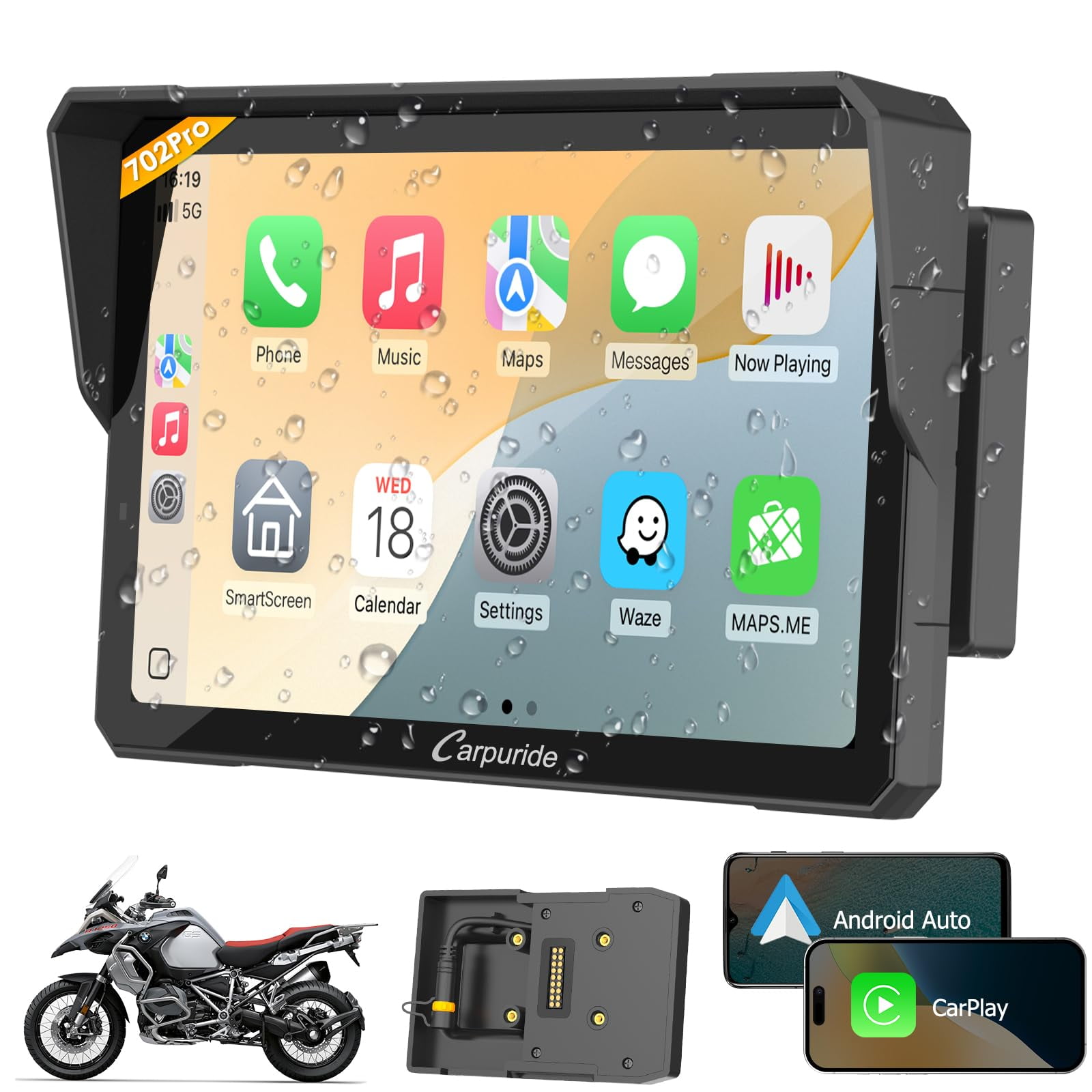 Schermo Carplay Per Moto Carpuride W603B - 6.3" Touchscreen Impermeabile, Per BMW R1200GS/R1250GS - Foto 4