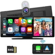 Carpuride W903 Portable Wireless Carplay & Android Auto with Dash Cam - 9.3 HD IPS Screen, 4K Front Camera