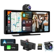 Carpuride Wireless Carplay Android Auto with 4K Front Dash Cam 1080P Rear Cam,10.26" HD IPS Touch