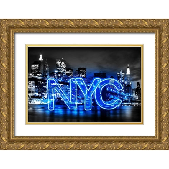 Carr, Hailey 24x17 Gold Ornate Wood Framed with Double Matting Museum Art Print Titled - Neon New York City BB
