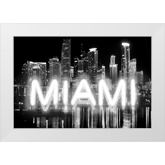 Carr, Hailey 32x23 White Modern Wood Framed Museum Art Print Titled - Neon Miami WB