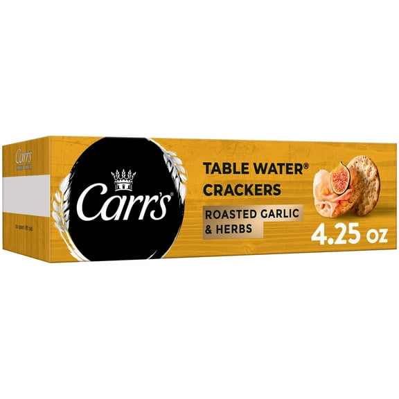 Carr's Roasted Garlic and Herbs Table Water Crackers, Baked Snack Crackers, 4.5 oz