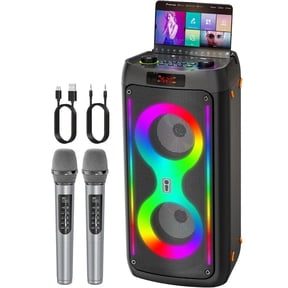 Carra KO K71 Karaoke Machine Portable Bluetooth Speaker with 2 Wireless Microphones PA System Disco Lights for Big Party Outdoor Use Supports USB TF REC AUX Ideal Gift for Family Music Lovers