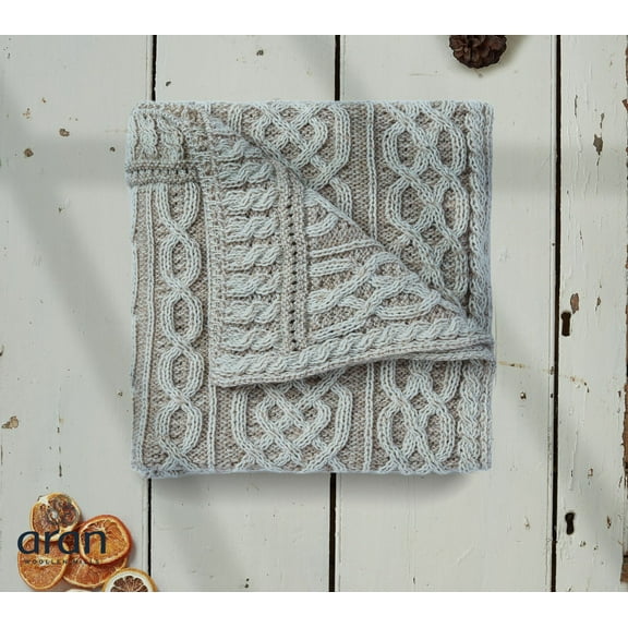 Carraig Donn Irish Cable Knit Aran Blanket Celtic Throw 100% Premium Merino Wool 55"x40" (Wicker) Made in Ireland