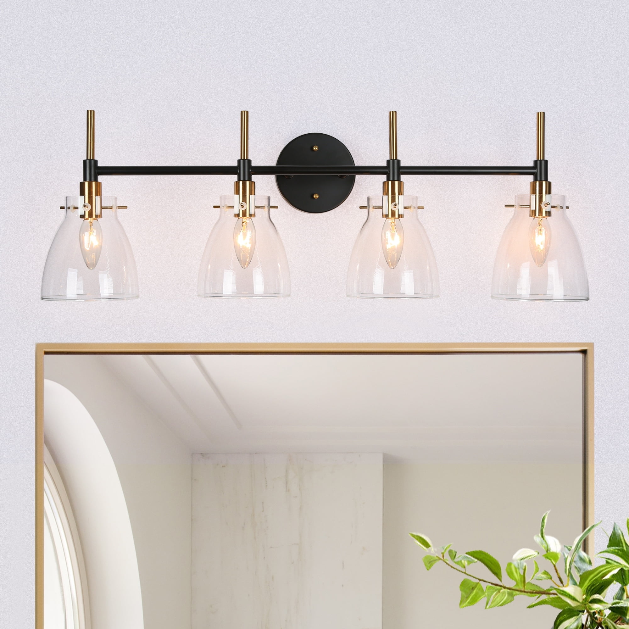 Carrall Modern Black Gold 2/3/4-Light Bathroom Vanity Lights Glass Wall ...
