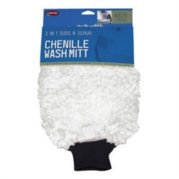 Carrand 40304 Wash Mitt, 2 In 1, Deep Pile Chenille With Scrub Netting, Elastic Cuff, Carded