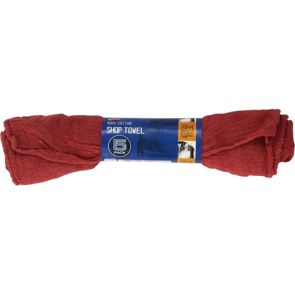 Carrand S40046 Shop Towel, Red Cotton, 13" X 14" In Pack Of 5