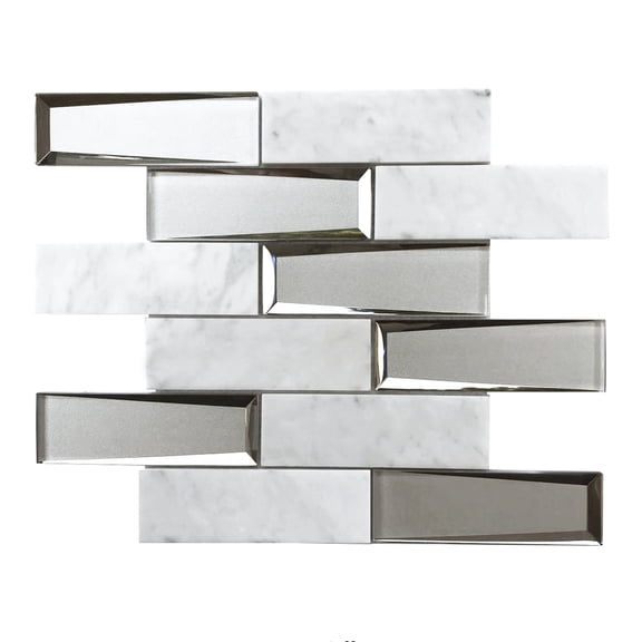 Carrara Marble & 3D Glass Mix 12-in x 12-in Glass Mosaic Wall Tile(10-sq. ft/ Box)