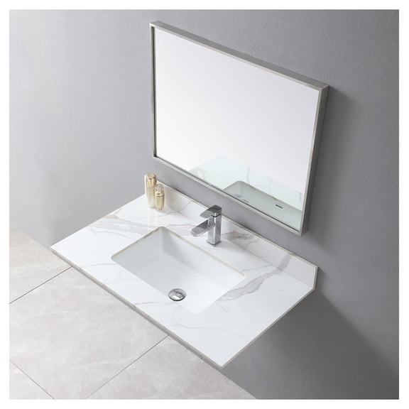 Carrara Stone Bathroom Vanity Top 37 Inch with Sink, White Sintered Stone Countertop, Single Hole Rectangle Undermount, Vanity Top with Backsplash