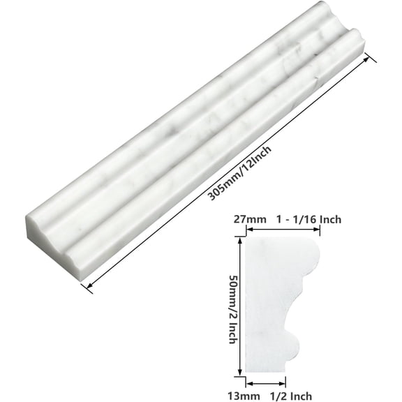 Carrara White 8 Pack of 2x12'' Marble Chair Rail Trim Molding Polished Ogee Edge Trim Tile for Bathroom$$