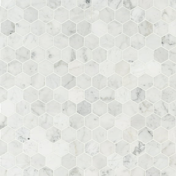 Carrara White Hexagon 11.75 in. x 12 in. x 8mm Honed Marble Mesh-Mounted Mosaic Tile (9.8 sq. ft. / case)