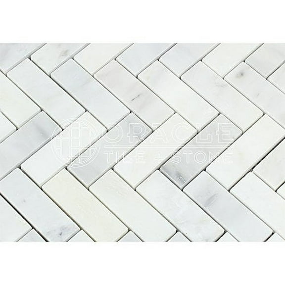 Carrara White Italian (Bianco Carrara) Marble 1 X 3 Herringbone Mosaic Tile, Honed