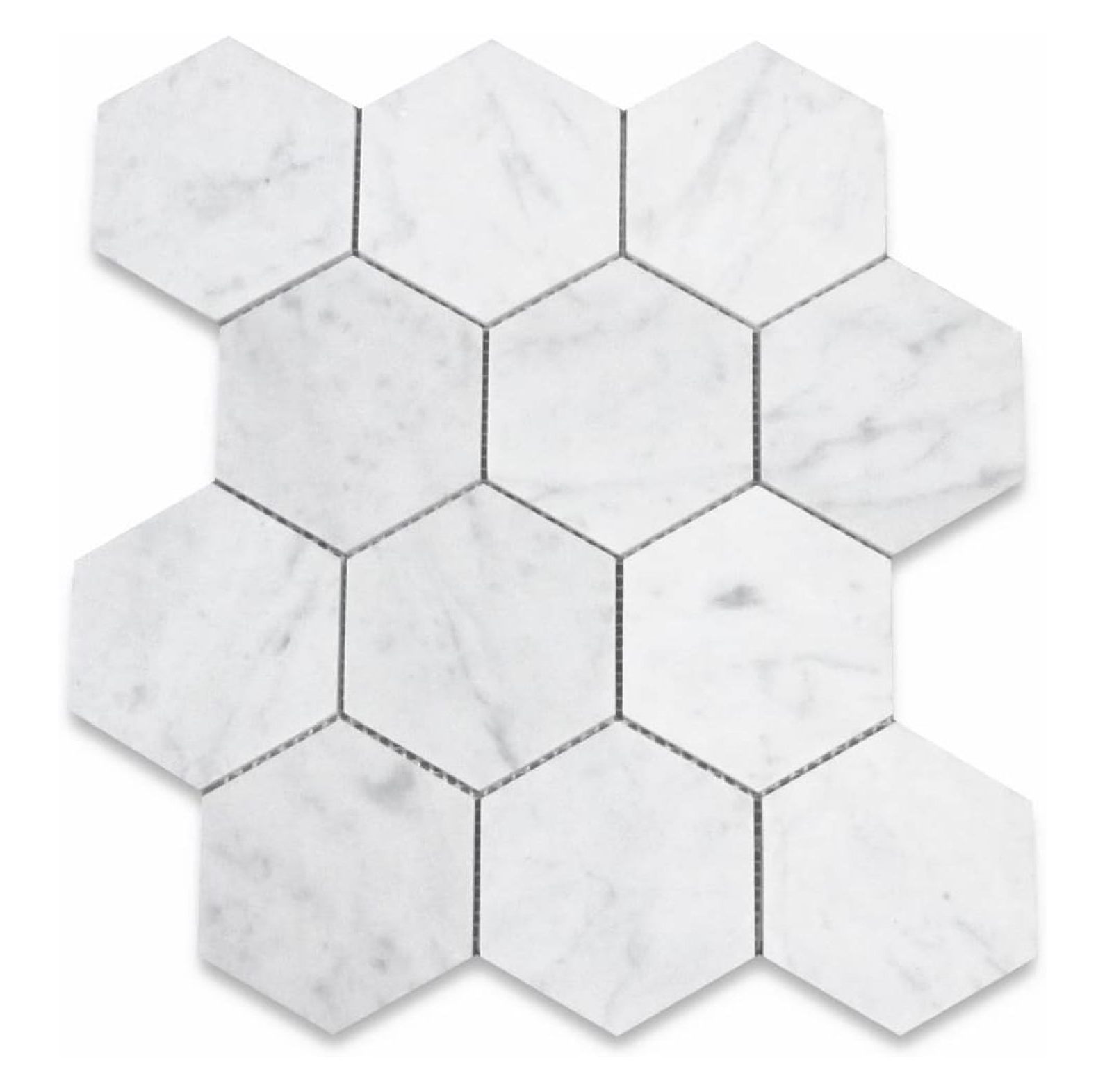 Carrara White Marble 4 inch Hexagon Mosaic Tile Honed Kitchen Bath Wall