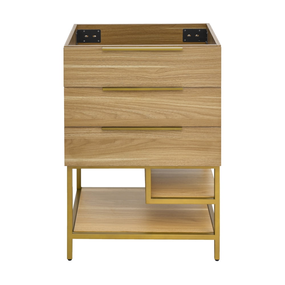 Carre 24" Oak and Brass Bathroom Vanity Cabinet