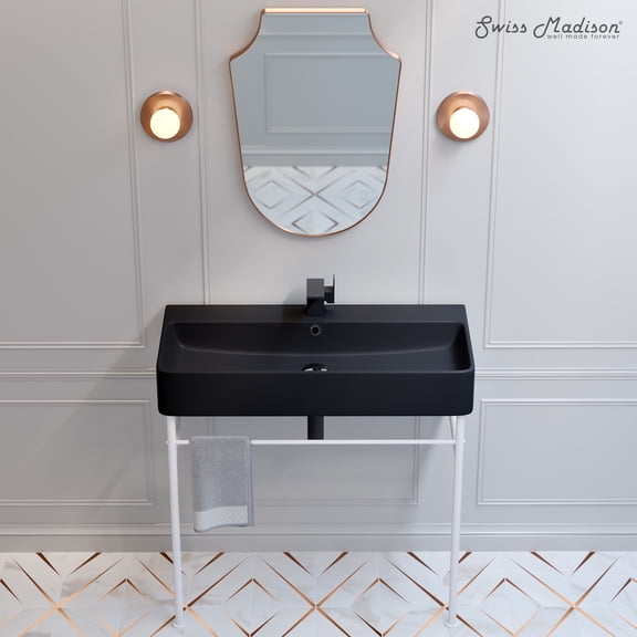 Carre 36 Ceramic Console Sink Matte Black Basin Matte White Legs