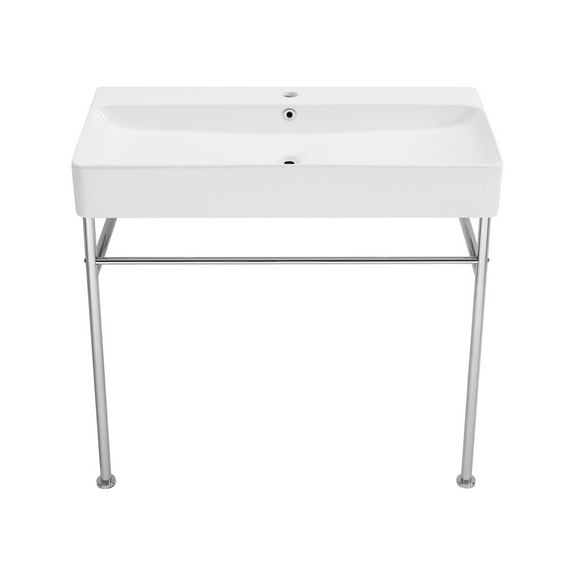 Carre 36 Ceramic Console Sink White Basin Chrome Legs