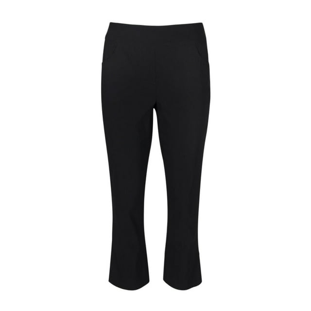 Carre Noir Mid Waist Canded Waist Slit Cuff Pockets Solid Crepe Pants-BLACK / M