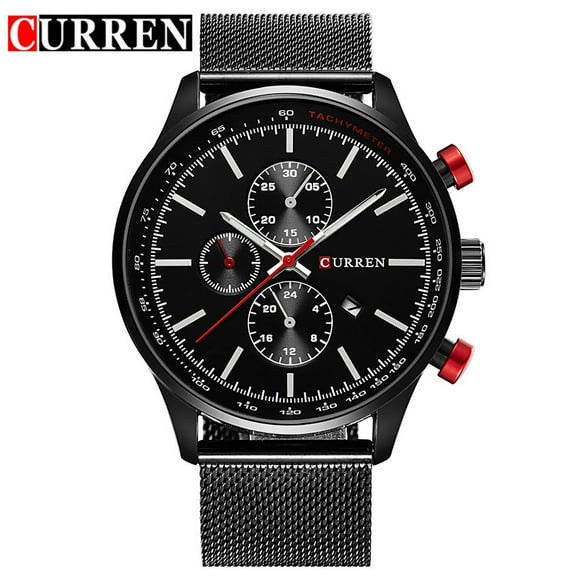 Carren 8227 New Men's Watch Men's Watch Stainless Steel Mesh Calendar Watch