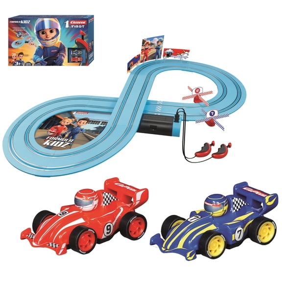 Carrera FIRST Formula Kidz Beginner Battery Operated Slot Car Race Track Set for ages 3 years old and up