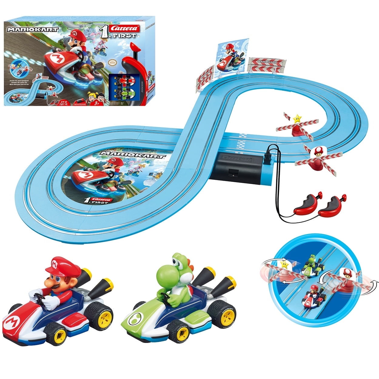 Carrera FIRST Mario Kart Beginner Battery Operated Slot Car Race Track Set featuring Mario versus Yoshi