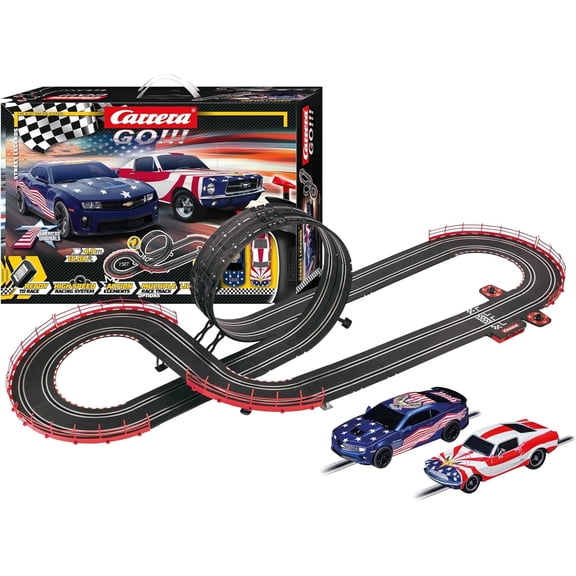 Carrera GO Street Legends Electric Slot Car Race Track Set 1:43 Scale with Ford Mustang and Chevrolet Camaro 16.08 Foot Track