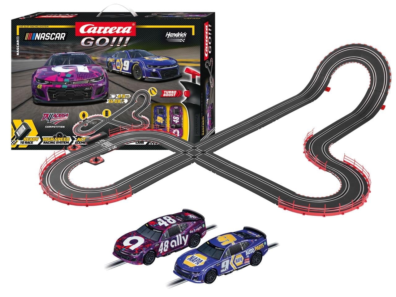 Carrera Go!!! NASCAR Talladega Competition Slot Car Racing Set 16.08-ft long racetrack includes Chase Elliott and Alex Bowman