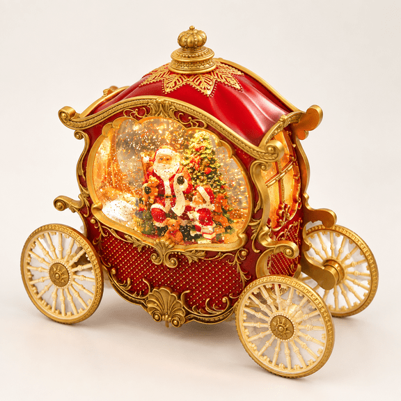 Carriage Shaped Christmas Snow Globe with Music Box and Lights