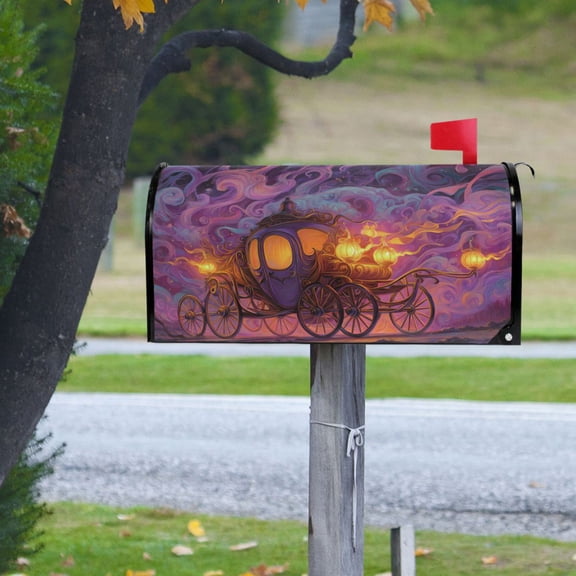 Carriage and Burning Pumpkin Halloween Magnetic Mailbox Cover Rust Protection Yard Decor 20.7" x 18.03"