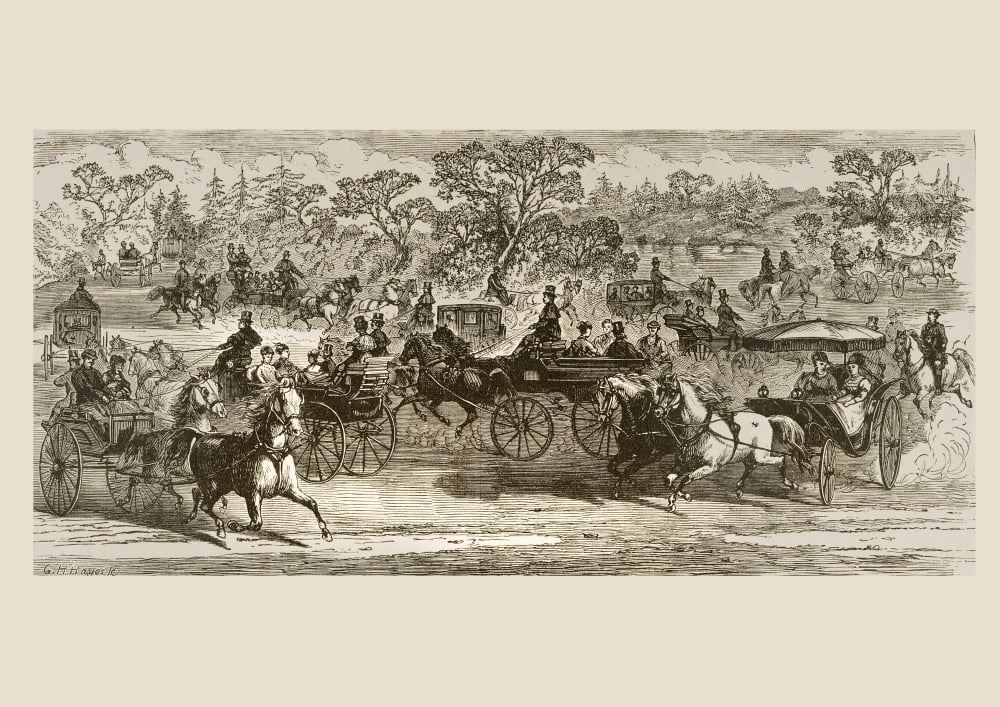 Carriages In Central Park New York In 1870S From American Pictures Drawn With Pen And Pencil By Rev Samuel Manning Circa 1880 Canvas Art - Ken Welsh Design Pics (16 x 11)