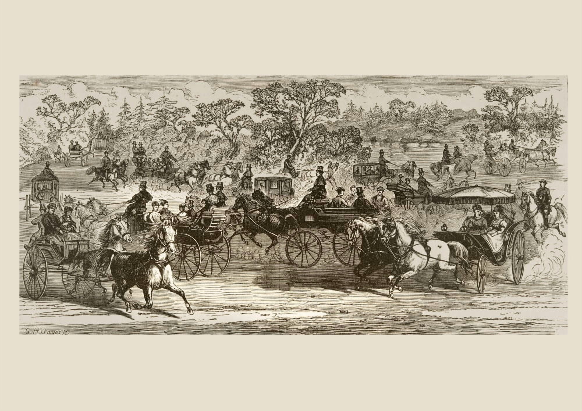 Carriages In Central Park New York In 1870S From American Pictures Drawn With Pen And Pencil By Rev Samuel Manning Circa 1880 Canvas Art - Ken Welsh Design Pics (32 x 22)