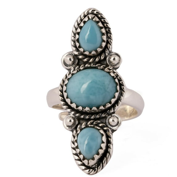 Carribean Larimar Adjustable Ring Gemstone Handmade 925 Solid Sterling Silver Bohemian Jewelry |Gift for her| BY AUDRIELLE