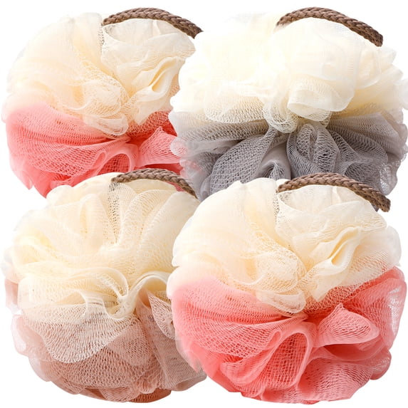 Carrie Joe Bath Loofah Sponge Back Scrubber Shower Sponge Soft Mesh Exfoliator Pouf Shower Ball Bath Sponges for Women and Men Bath Accessories (4Pcs 50g Dual Color)