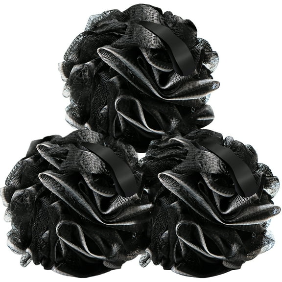 Carrie Joe Bath Loofah Sponge Soft Mesh Back Scrubber Exfoliator Loofa Shower Puff Bath Sponges for Women and Men Cleaning Bathing Accessories (3Pcs 75G All Black)