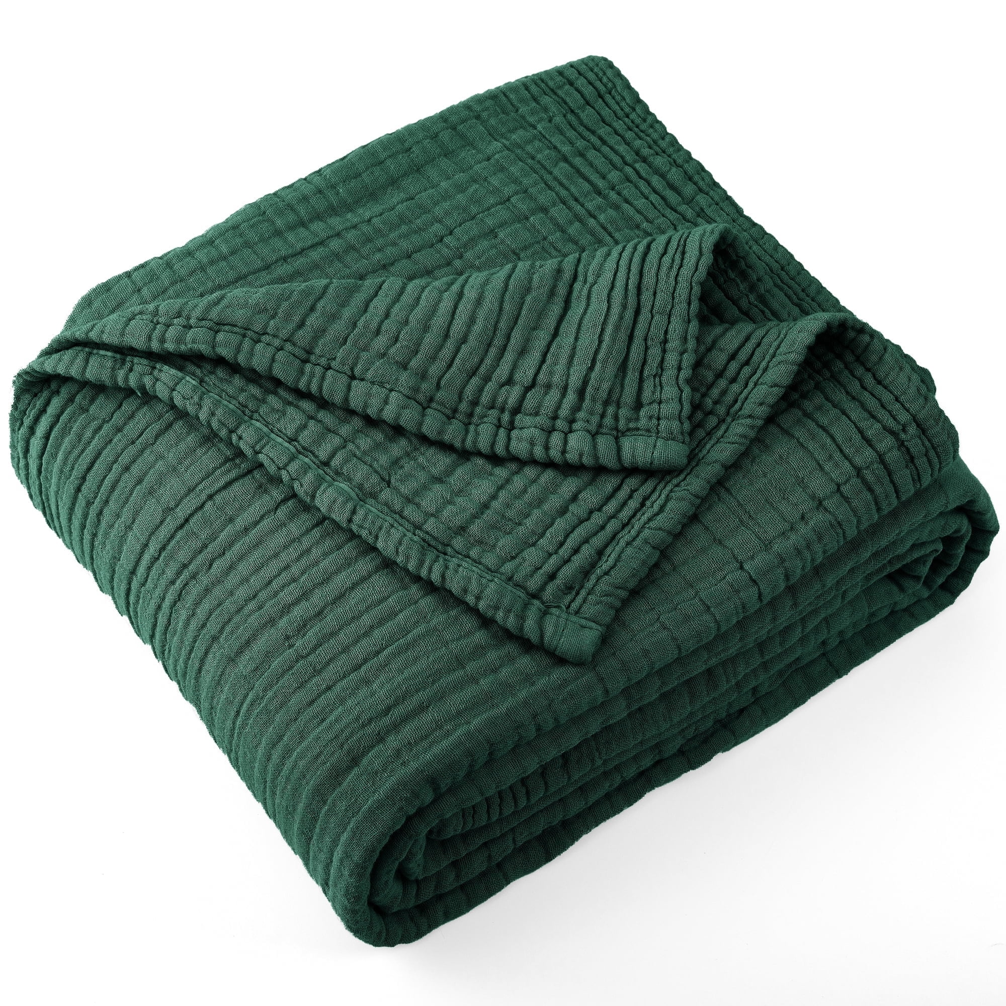 Carriediosa 100% Cotton Muslin Blanket Soft Gauze Blankets for Adults, 108" x 90" King Size Dark Green