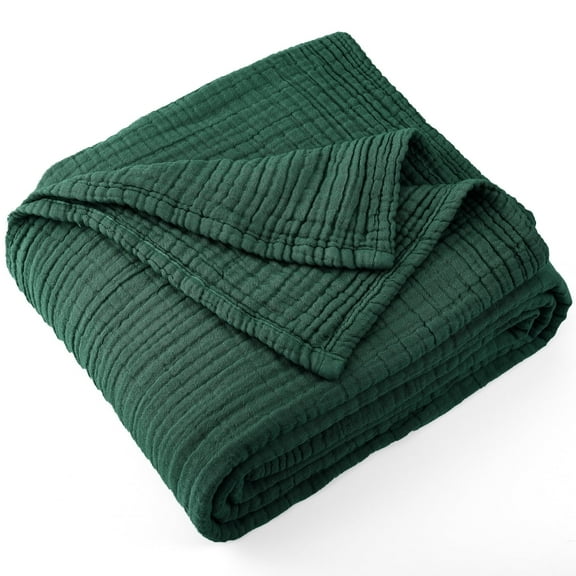 Carriediosa 100% Cotton Muslin Blanket Soft Gauze Blankets for Adults, 108" x 90" King Size Dark Green