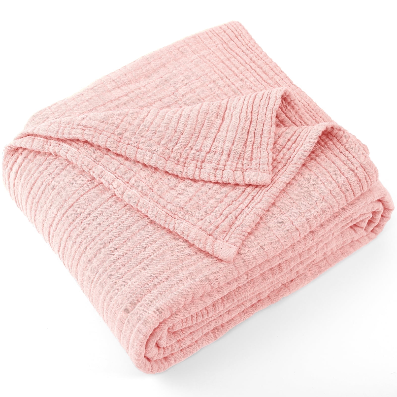 Carriediosa 100% Cotton Muslin Throw Blanket Gauze Blankets Soft for Bed, 66" x 90" Twin Size Dusty Pink