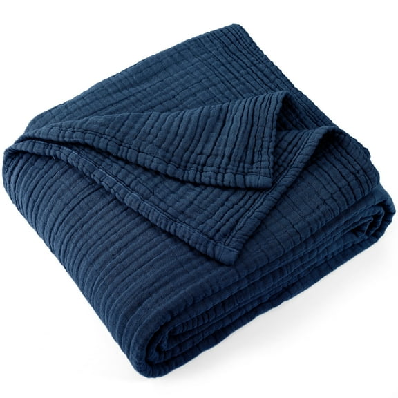 Carriediosa 100% Cotton Muslin Throw Blanket Gauze Blankets for Adults Soft Throws for Bed and Couch, 50" x 70" Navy Blue