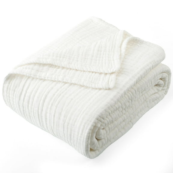 Carriediosa 100% Cotton Muslin Throw Blanket Gauze Blankets for Adults Soft Throws for Bed and Couch, 50" x 70" White