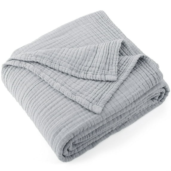 Carriediosa 100% Cotton Muslin Throw Blanket Gauze Blankets for Adults Soft Throws for Bed and Couch, 70" x 80" Light Grey