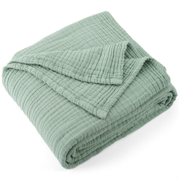 Carriediosa 100% Cotton Muslin Throw Blanket Gauze Blankets for Adults Soft Throws for Bed and Couch, 70" x 80" Sage Green