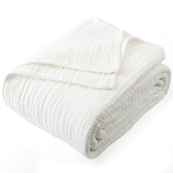 Carriediosa 100% Cotton Muslin Throw Blanket Gauze Blankets for Adults Soft Throws for Bed and Couch, 70" x 80" White