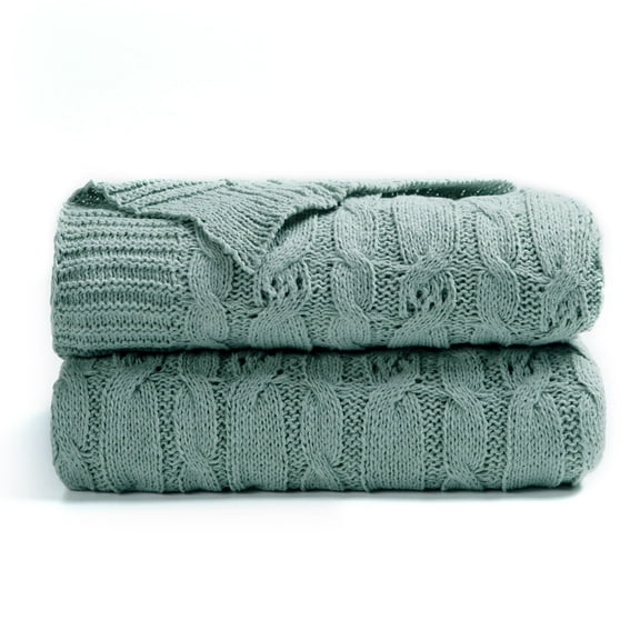 Carriediosa Cable Knit Throw Blanket Farmhouse Decor for Couch Chair Bed Sofa, 50" x 60" Sage Green