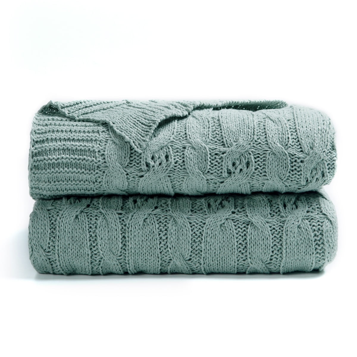 Carriediosa Cable Knit Throw Blanket Farmhouse Decor for Couch Chair Bed Sofa, 60" x 80" Sage Green