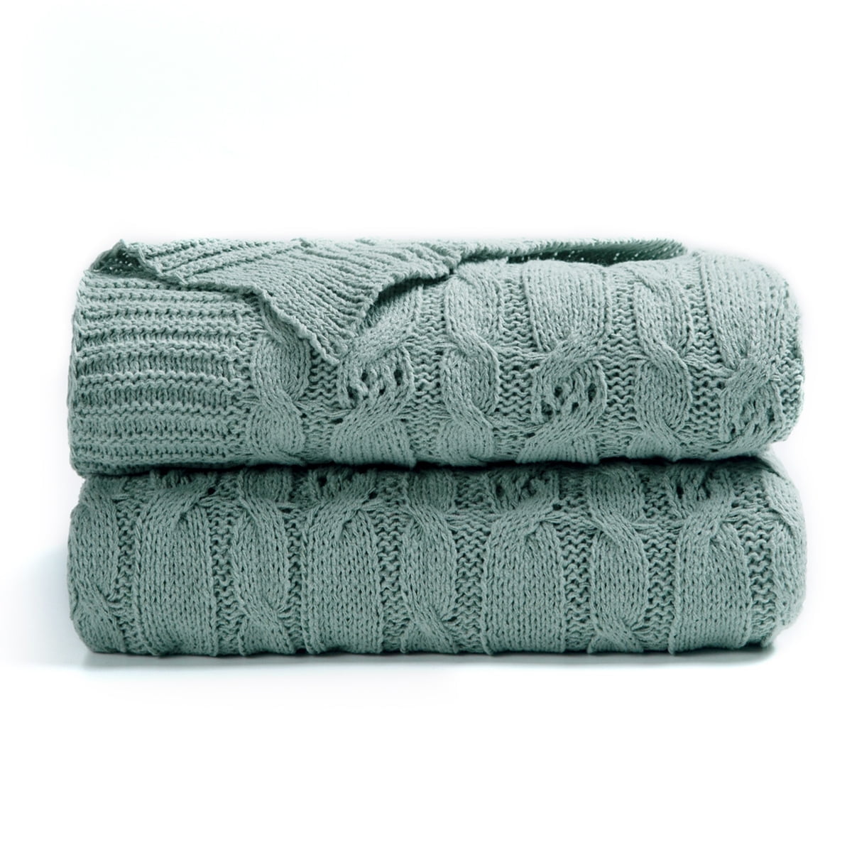 Sage Green Chunky Knit Chenille Throw Blanket 60" x 80"