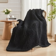 Carriediosa Chunky Knit Throw Blanket Handmade Soft Throws for Couch Sofa Bed, 50" x 60" Black