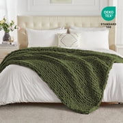 Carriediosa Chunky Knit Throw Blanket Handmade Soft Throws for Couch Sofa Bed, 50 x 60 Olive Green